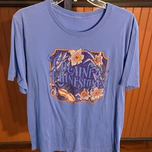 Blue Graphic Tee with Floral Design